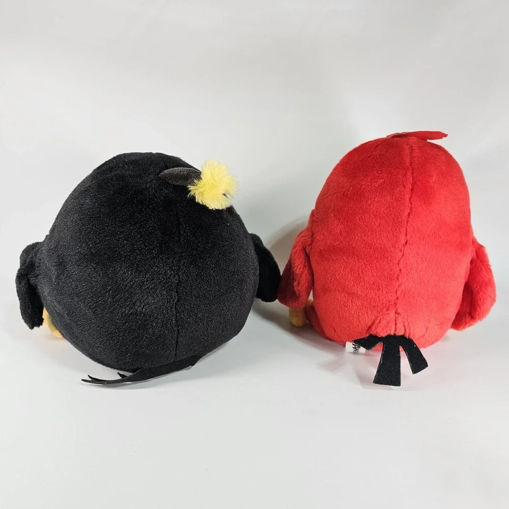 Rovio Angry Birds Black Bomb & Red Bird Stuffed Plush 2016 Tested Working Sound